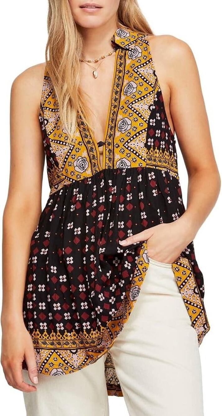 Free People Charlotte Sleeveless Red Yellow Floral Top S